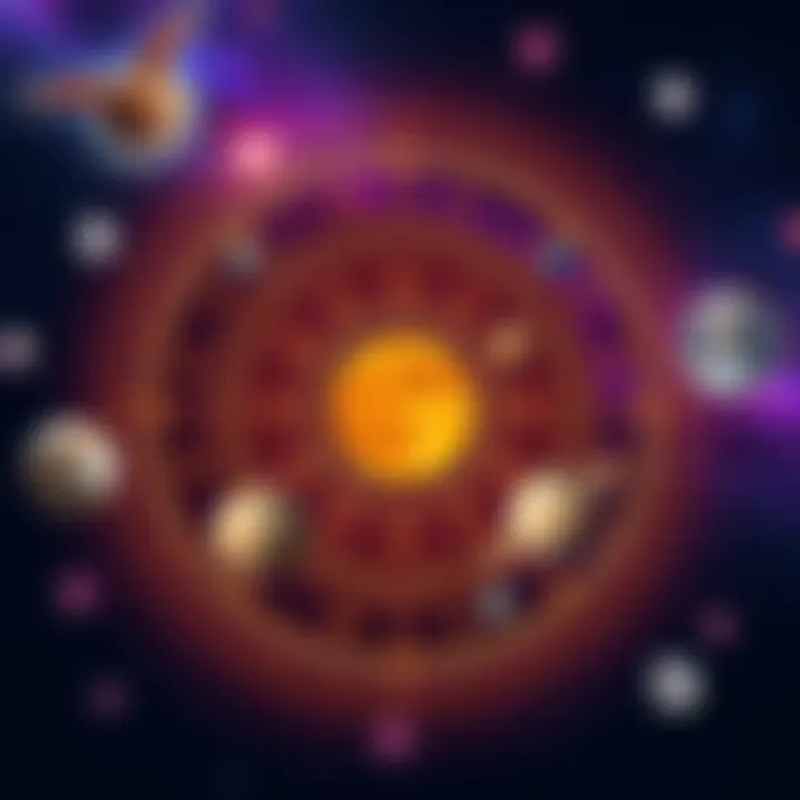 A visual representation of the 12th house in Vedic astrology, showing planets and symbols that symbolize hidden efforts and energies, with a calming cosmic background