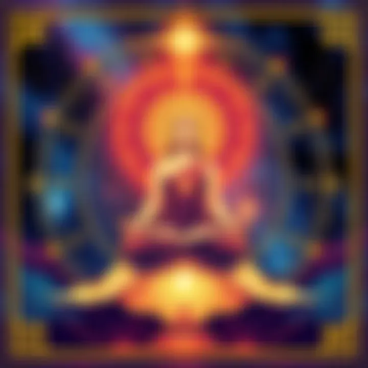 Symbolic representation of the 12th house An artistic illustration showing themes of introspection and spiritual growth, featuring a serene figure meditating in a cosmic background, symbolizing the 12th house in Vedic astrology.