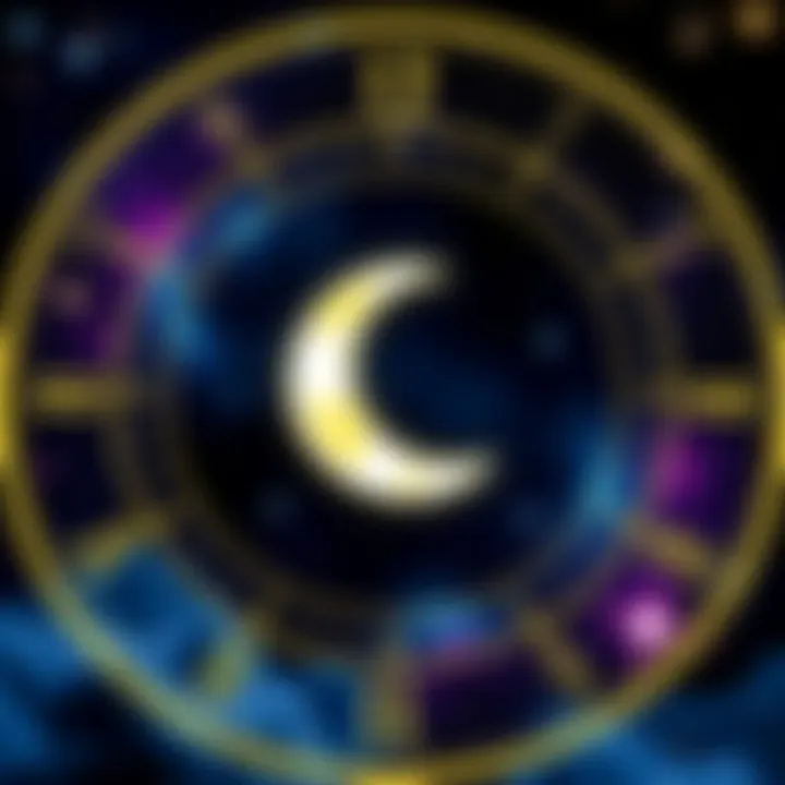 Illustration of a crescent moon inside the 12th house astrological chart, symbolizing emotional states and introspection.