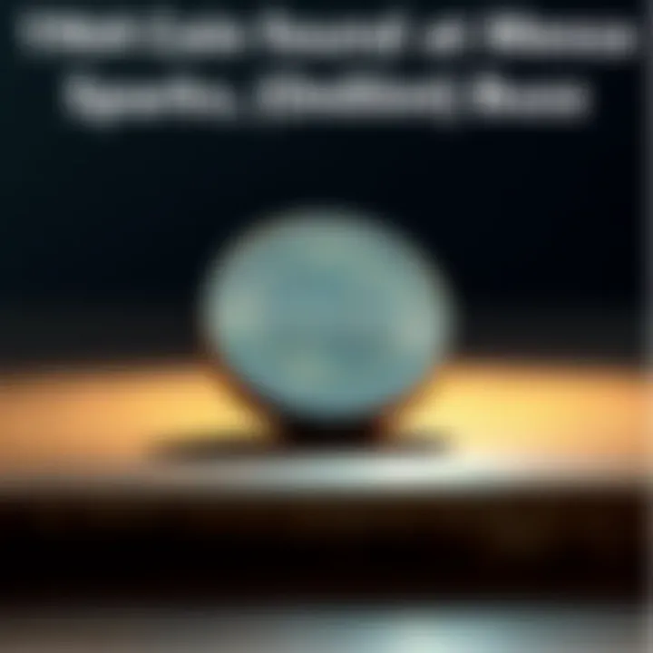 A close-up of a rare 1964 coin resting on a wooden table with a soft light illuminating it