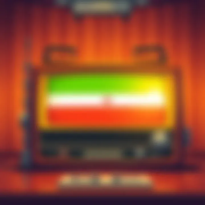 An illustration of a vintage radio broadcasting a discussion on Iran's uranium enrichment and Intel's chip production in China.