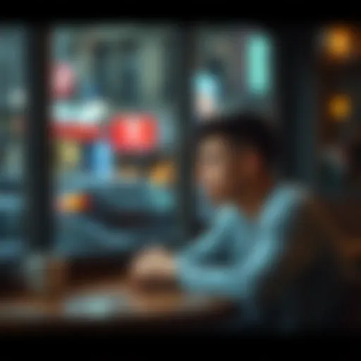 A young man with a pensive expression sits alone at a cafe table, looking out the window, symbolizing his struggle to find love.