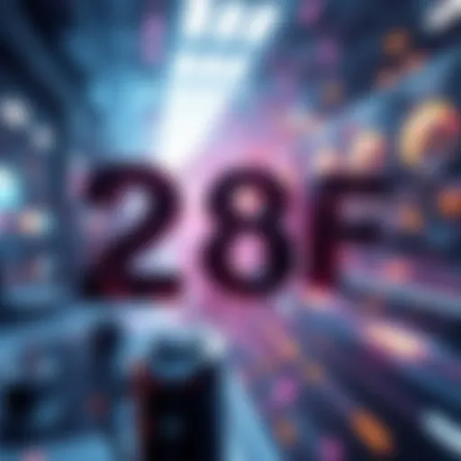 Abstract representation of the concept of 28F, showing its potential effects on technology and society with futuristic elements.