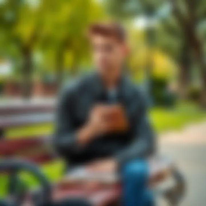 A 29-year-old person looking thoughtful, sitting on a park bench with a notebook, reflecting on love and career challenges.