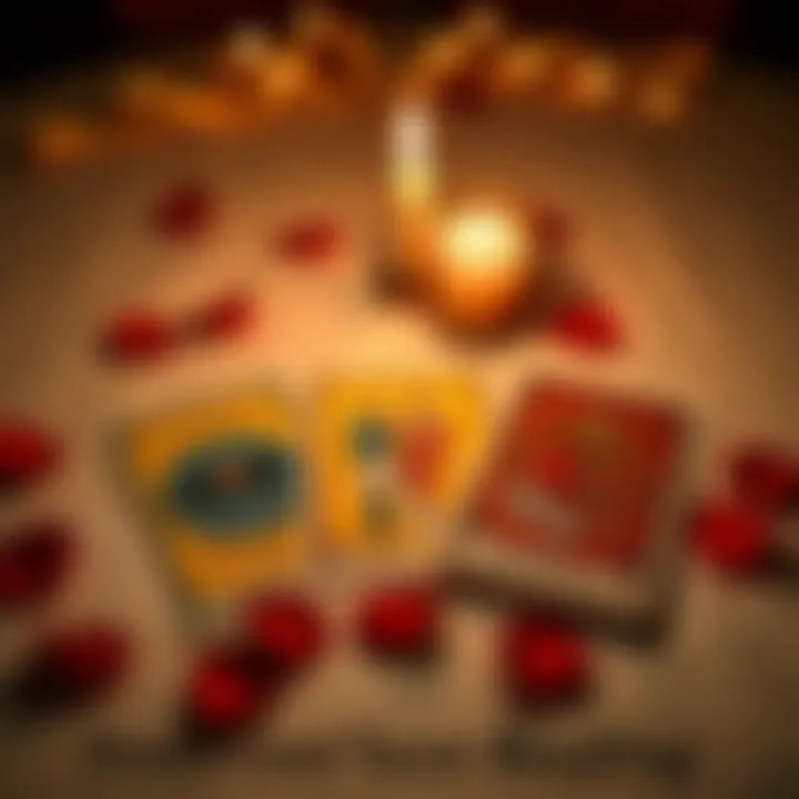 3 Card Tarot Reading Three Tarot cards laid out on a table with a candle and rose petals, symbolizing love and relationship insights.
