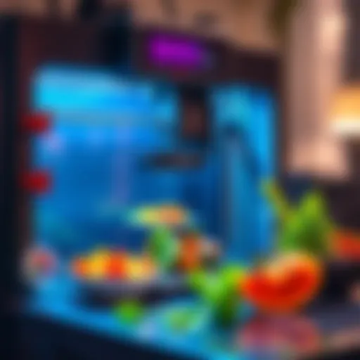 A 3-D food printer creating a meal with colorful ingredients, highlighting food technology innovation
