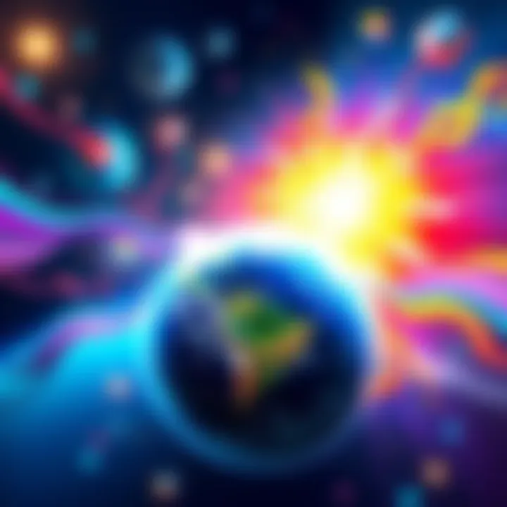 A vibrant illustration showing the transition from 4D to 5D, symbolizing Earth's ascension with bright colors and abstract shapes representing transformation.
