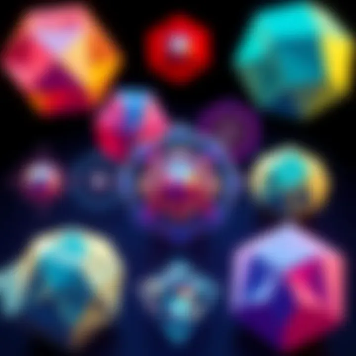 4D Shapes in 2D and 3D Patterns Illustration showing various 4D shapes represented as 2D and 3D geometric patterns