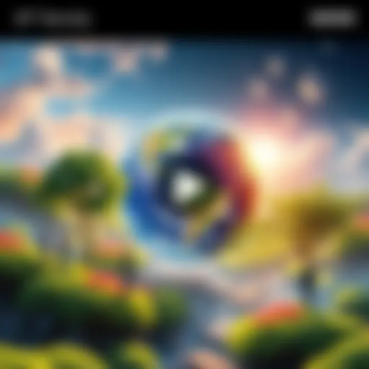 A vibrant scene depicting a transformed Earth with bright colors and enhanced natural elements, showcasing harmony among people and nature in a 4th density environment.