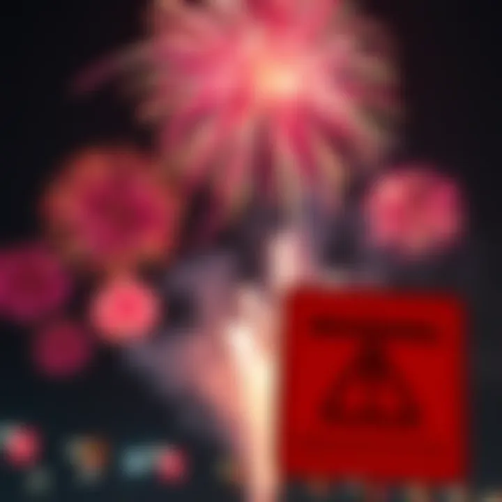 Fireworks lighting up the night sky with red warning signs in the foreground about potential chaos and security threats on July 4, 2025