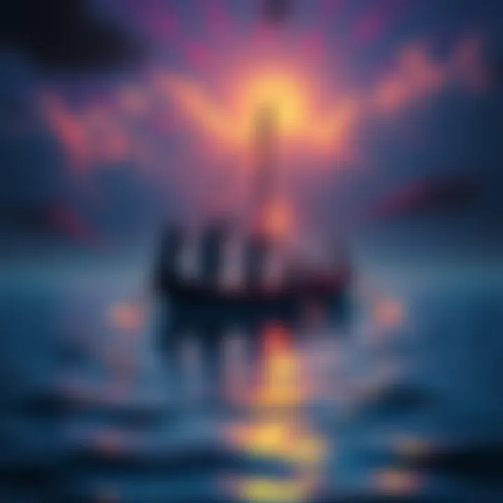 A tarot card showing a boat with figures traveling over water, representing a journey through difficult times with support.