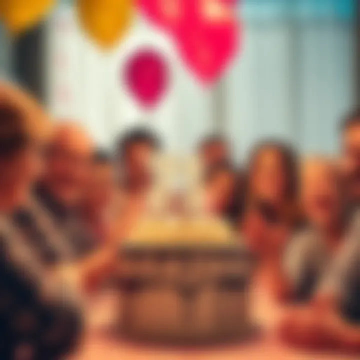 A joyful gathering with a birthday cake and balloons, celebrating a person's 71st birthday.