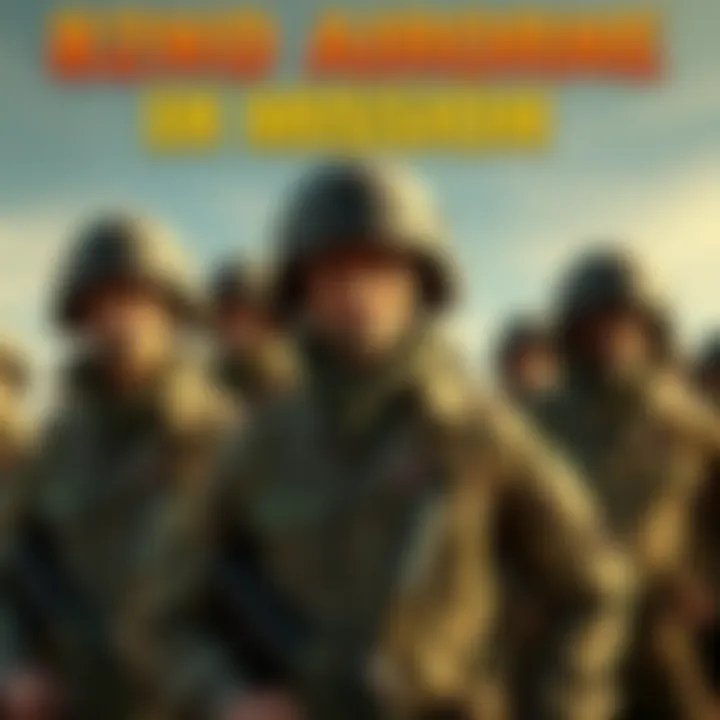 82nd Airborne Soldiers in Mission A group of soldiers from the 82nd Airborne Division in military gear, standing together with serious expressions, representing loyalty and sacrifice.