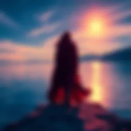 The 8 of Cups tarot card shows a figure walking away from eight cups, symbolizing leaving emotions behind. The background is serene with a calm sea and distant mountains, representing a journey away f...