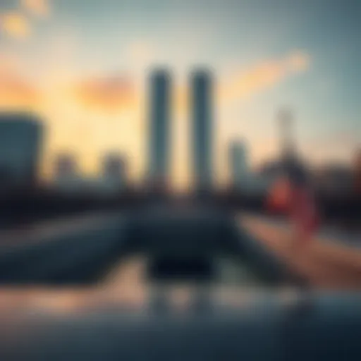 A view of the 9/11 Memorial featuring the twin reflecting pools and an American flag waving nearby.