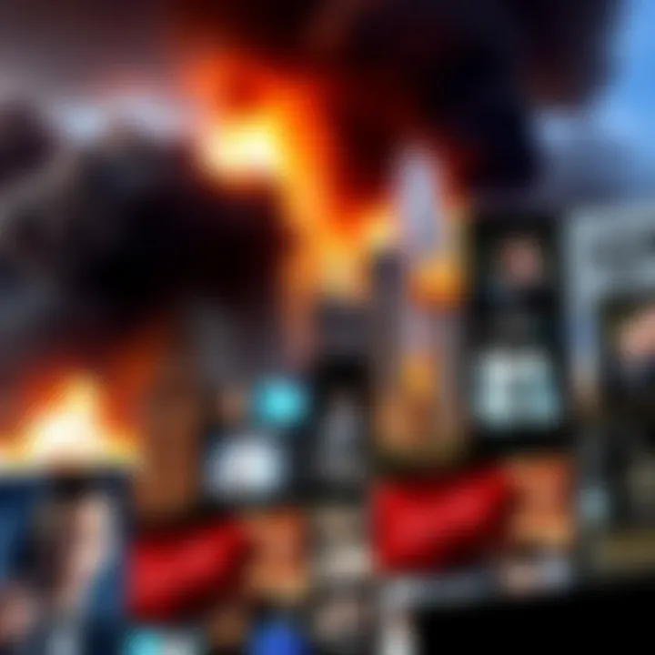 A collage showing various media clips related to the September 11 attacks, highlighting themes of disaster and forewarning in popular culture.