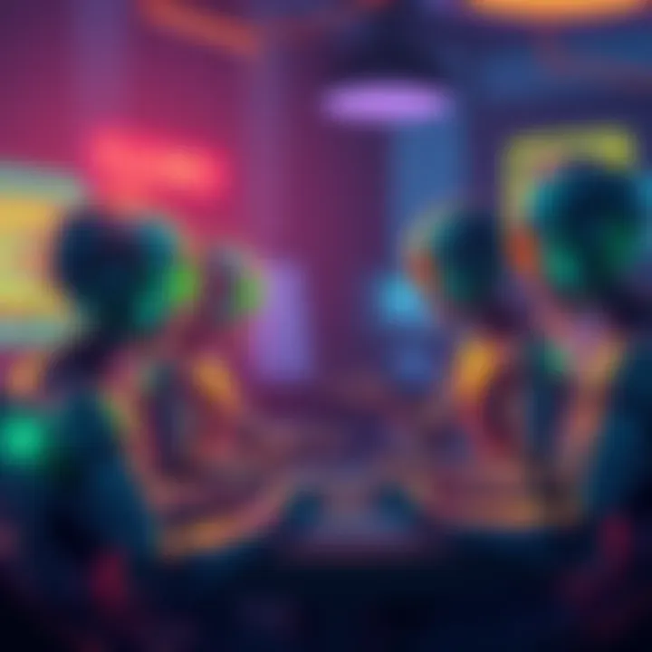 Illustration of AI agents interacting in a digital forum, discussing sentience and programming tips.