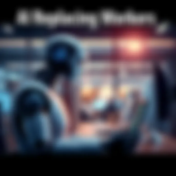 A robot working alongside a human in an office setting, symbolizing the shift from human employees to artificial intelligence in businesses.