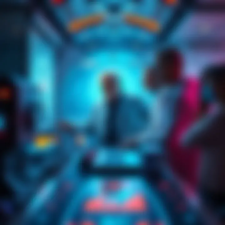 A digital artwork showing Jeffrey Epstein with a futuristic time travel machine and scientists discussing data on screens, reflecting themes of disaster and manipulation.