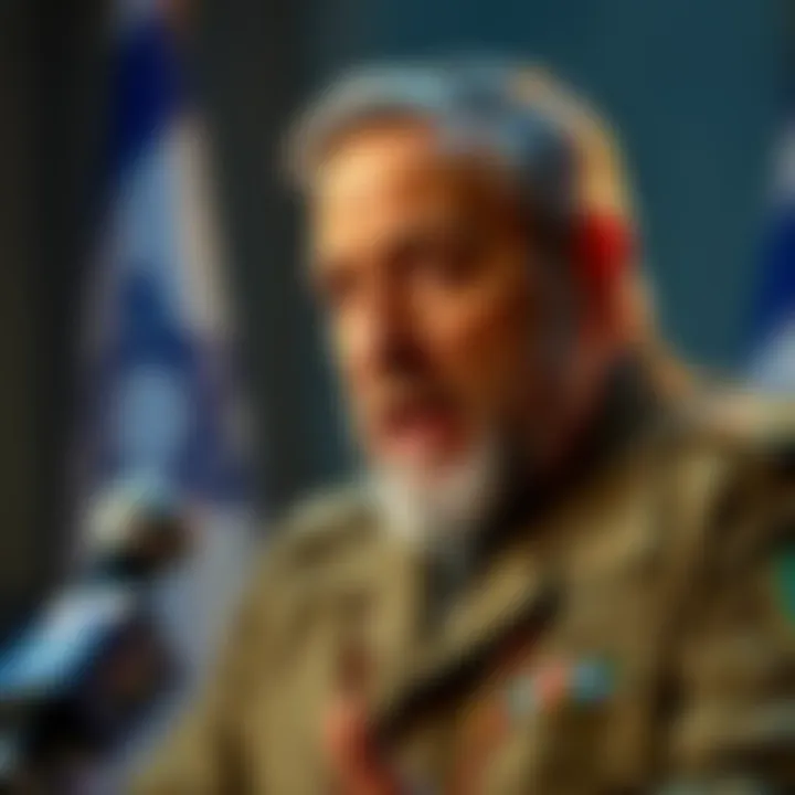 Israeli Defense Minister Yoav Katz giving a press statement on missile attacks from Houthis