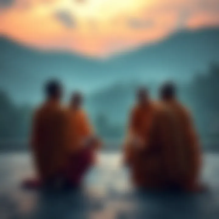 RamaKrishna monks discussing their views on Adi Shankara's Jagat Mitya claim in a serene setting.