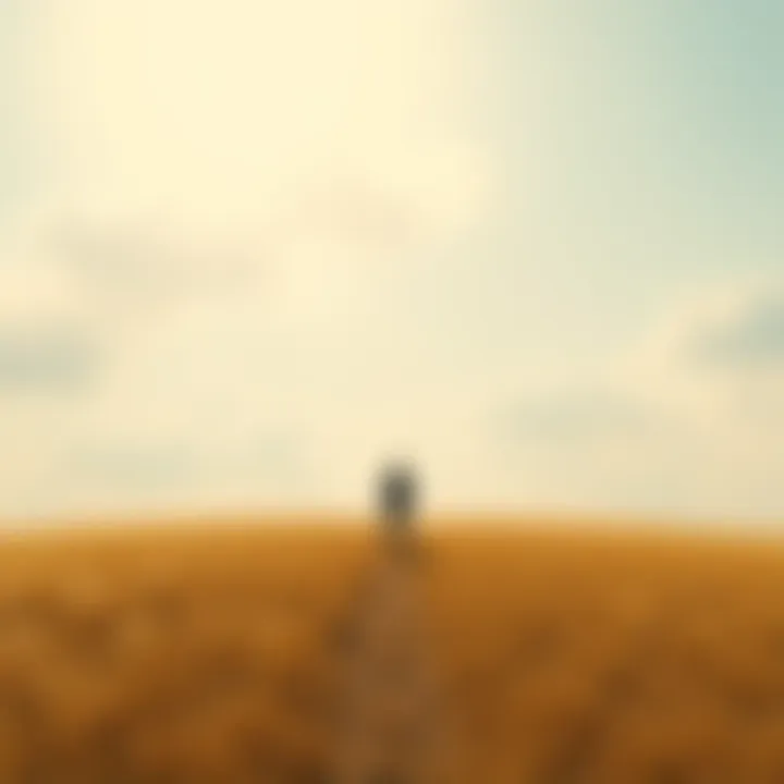 A serene landscape depicting a bright, clear sky with a single figure standing apart, representing the first liar in a world of truth-tellers.
