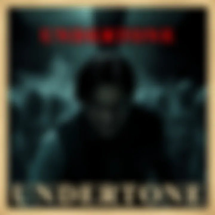 A dark and eerie movie poster for A24's Undertone, featuring a distressed character surrounded by shadowy figures, hinting at unsettling themes