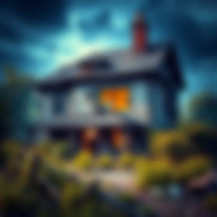 Abandoned house with cats An old, rundown house with broken windows and a cat visible inside, surrounded by overgrown grass and debris.