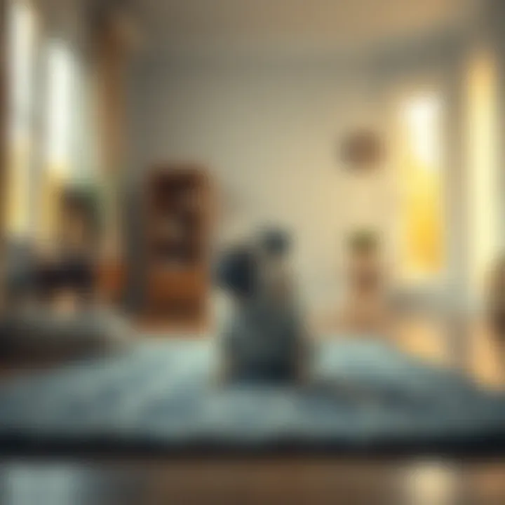 Abandoned pug in a living room A lonely pug sitting on a rug in an empty living room, looking longingly towards a window