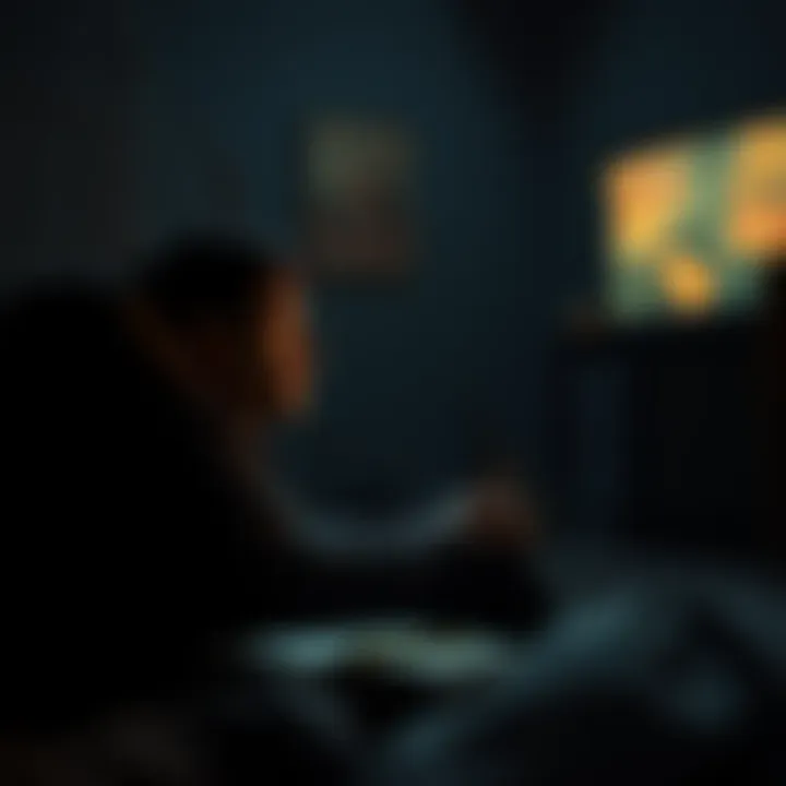 A person sits in a dimly lit room, reflecting on their experiences with abduction and thoughts of war, showing deep emotion on their face.
