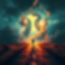A person standing at a crossroads, contemplating different paths representing various belief systems in Chaos Magick.