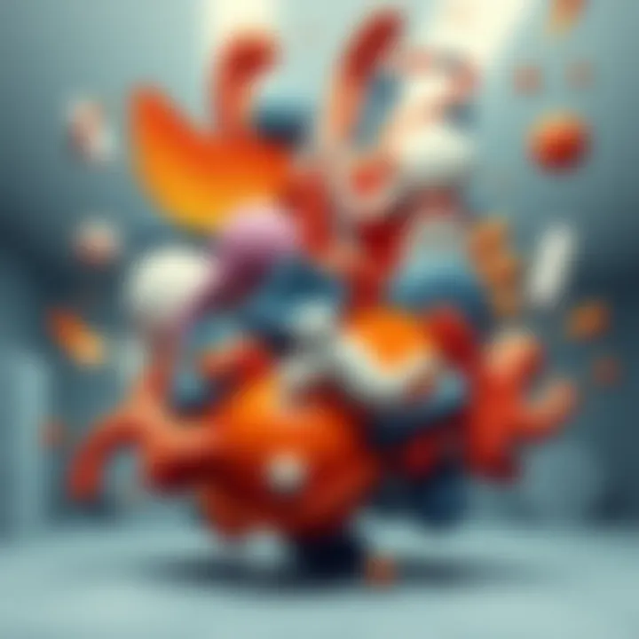 Abstract concepts of existence A surreal depiction of various abstract shapes representing different existence theories, with contrasting styles symbolizing conflict in thought.