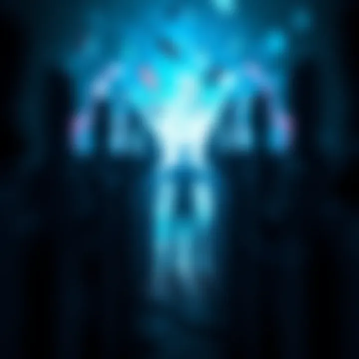 A visual representation showing a figure breaking through barriers, symbolizing the connection to greater consciousness and life.
