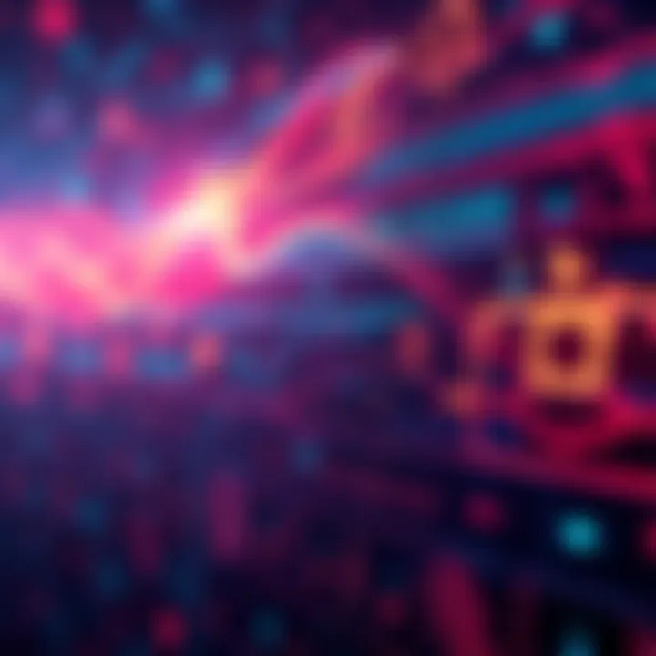 An illustration showing a digital interface with flowing streams of data and symbols representing reality as a user interface.