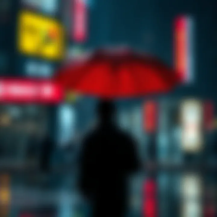 A person standing in the rain with an umbrella, looking thoughtful, symbolizing resilience amid suffering.