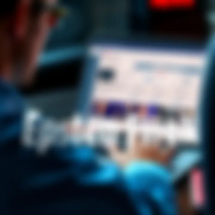 A person browsing a website on a laptop, showing documents related to Epstein, with a modern, sleek interface.