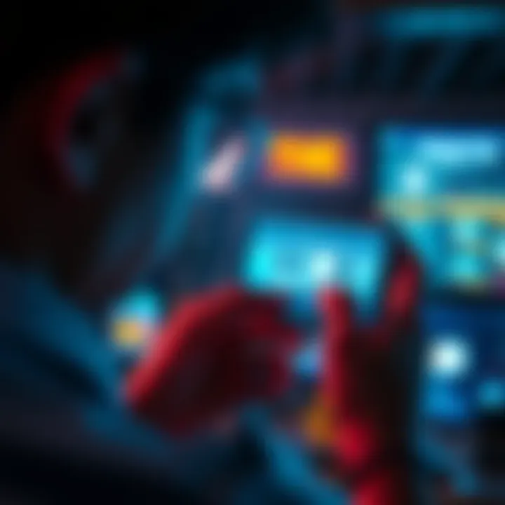 A person looking at a smartphone with a tape and app icons displayed on the screen