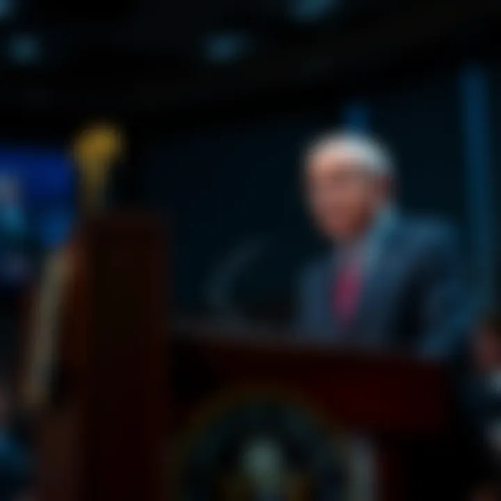 A former intelligence chief speaks at a podium, accusing Dr. Fauci of misleading Congress regarding virus origins and funding risky research.