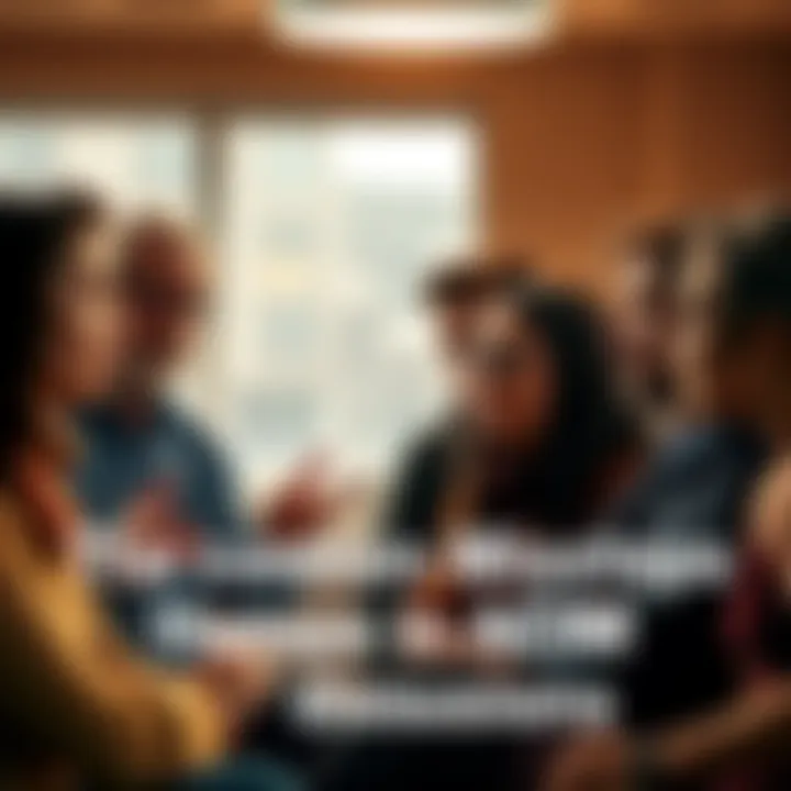 A diverse group of people engaging in a discussion about ACIM, showing various expressions of understanding and confusion.