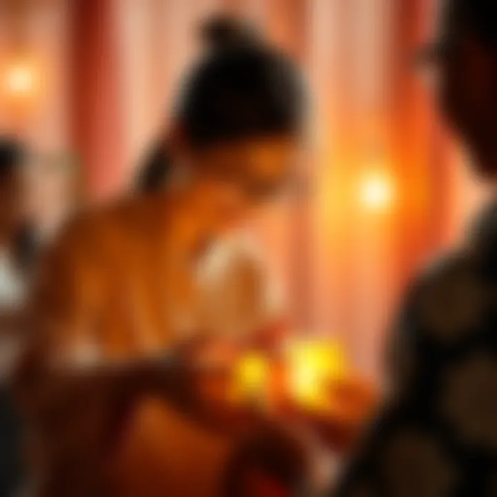 A person joyfully giving a gift to another, symbolizing pure intentions behind acts of giving, with a warm and inviting background.