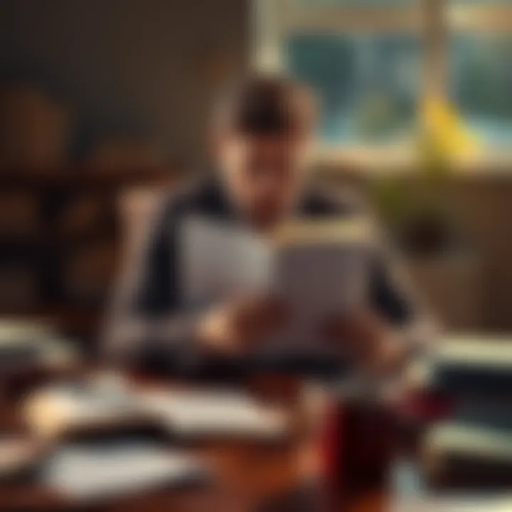 An actor sitting at a desk, reviewing a lengthy script while taking notes and highlighting lines, surrounded by study materials and coffee.
