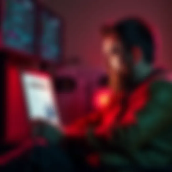 Actor Considering Casting Call An actor looks at a casting call on a laptop, contemplating their next step in their career.