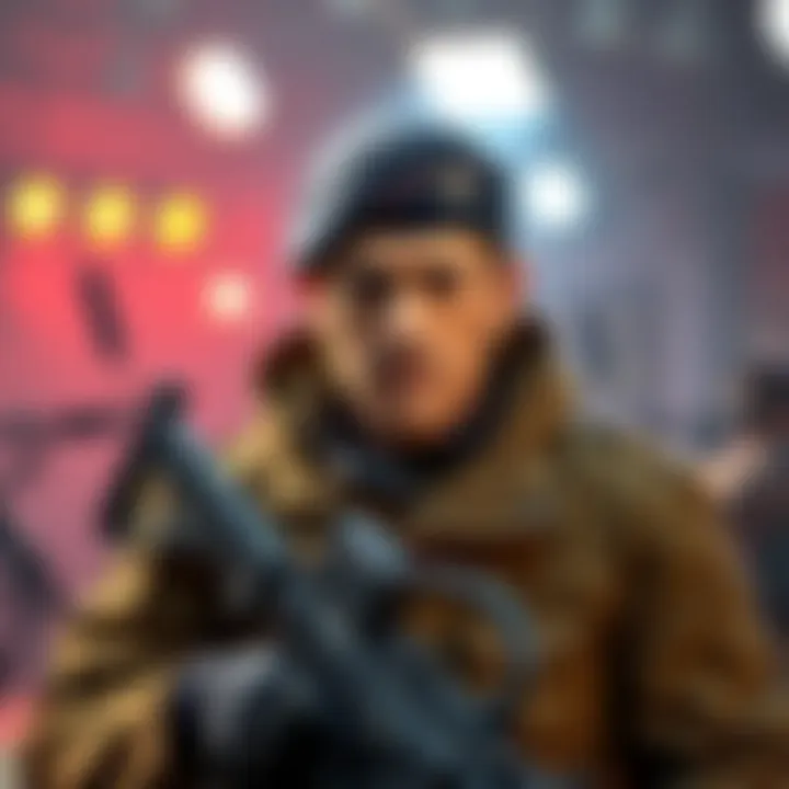 An Israeli actor wearing a military-style outfit, holding a prop weapon, with a serious expression, amidst a film set backdrop