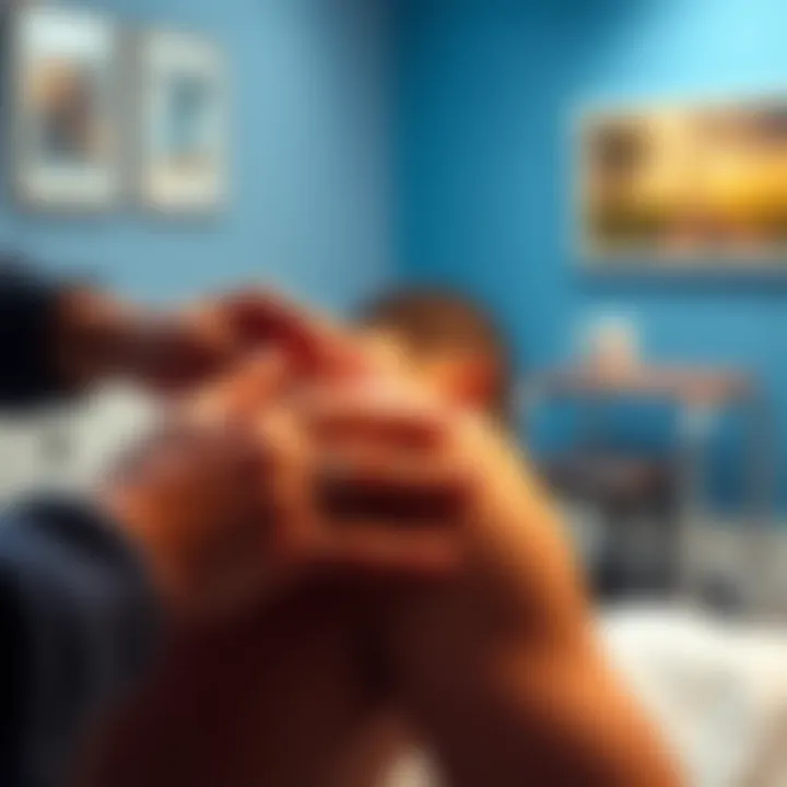 Acupuncture Session for Shoulder Pain Relief A person receiving acupuncture treatment on their shoulder, with needles placed strategically to alleviate pain, in a calm clinic setting.