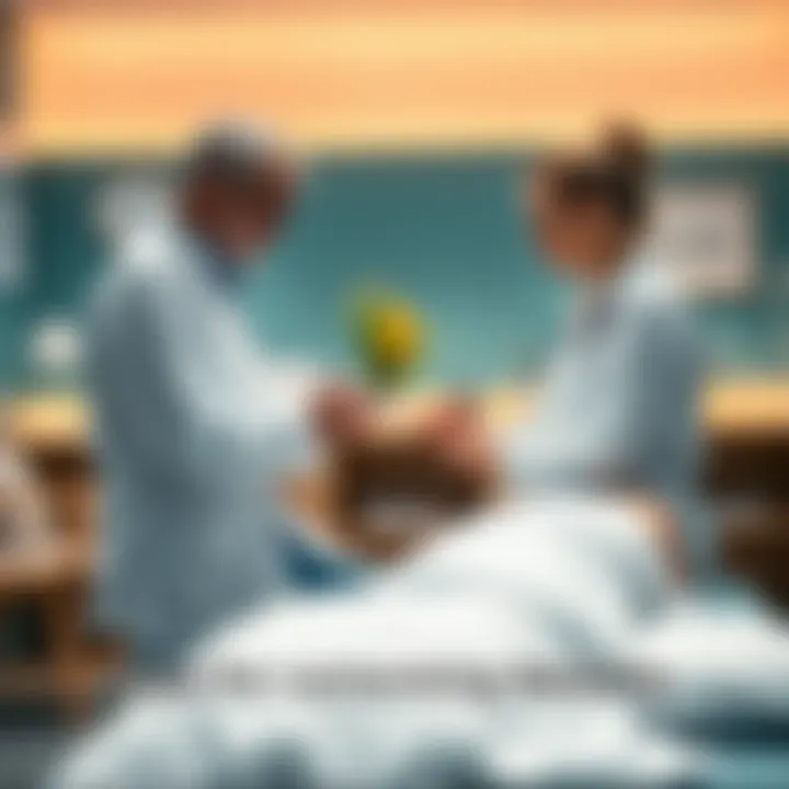 An acupuncturist calmly discussing treatment with a patient in a relaxing clinic setting