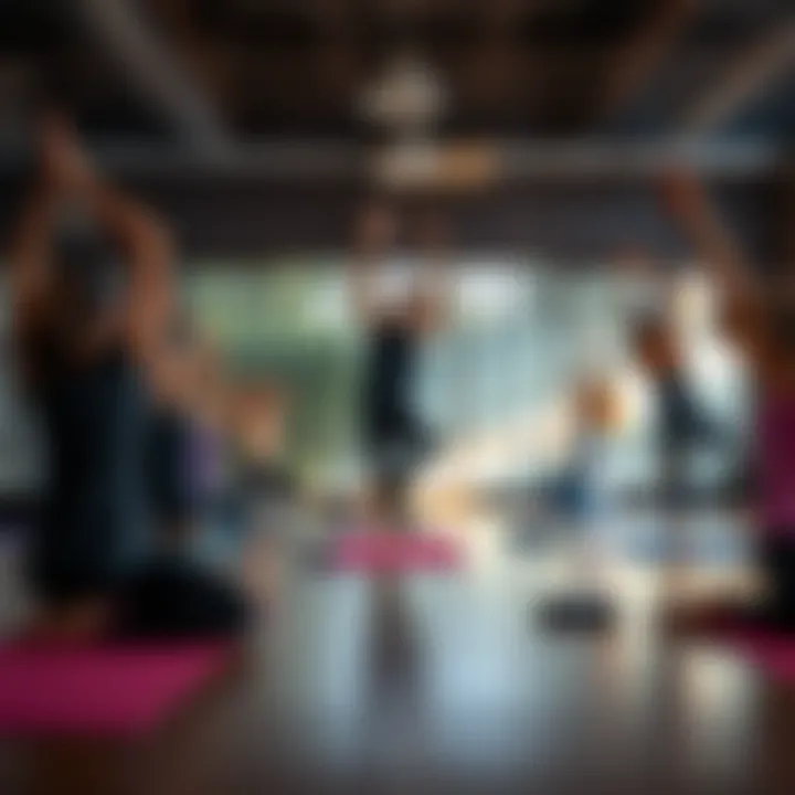 A diverse group of individuals participating in an adaptive yoga class, practicing various poses with modifications for accessibility.