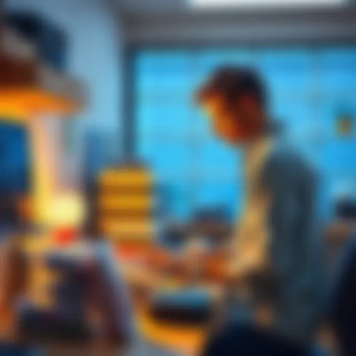 A person organizing their workspace with clear containers and a robot vacuum in the background, showing practical ADHD management strategies.