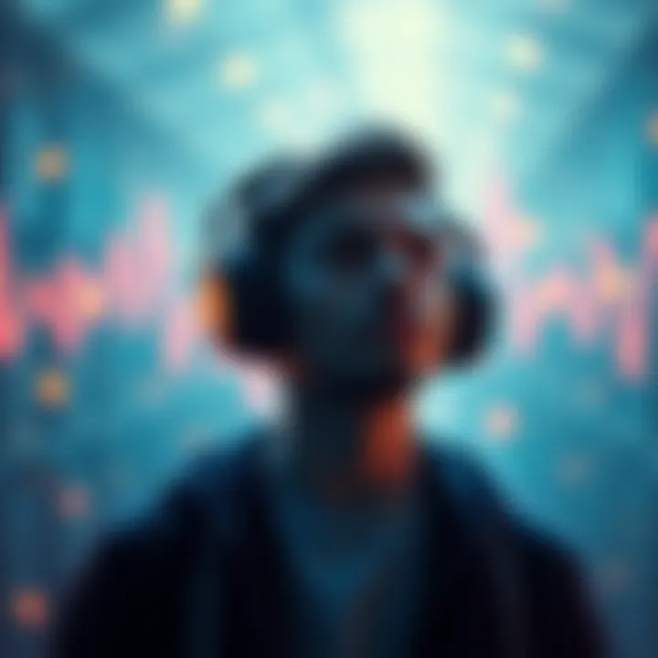 Individual focused with headphones, surrounded by calming visuals, representing the impact of ADHD medication on subliminal audio perception.