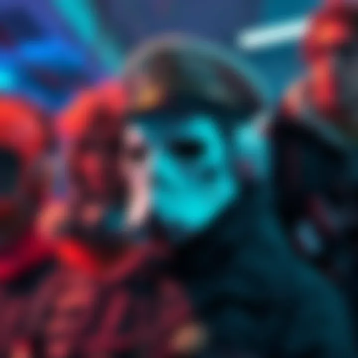 A person wearing the Admiral Harward mask, looking curious while others watch with mild interest, illustrating the mixed reactions to the mask.