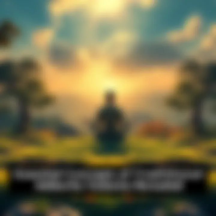 A serene landscape with a person sitting in meditation, surrounded by nature, symbolizing the teachings of Advaita Vedanta from the Bhagavad Gita.